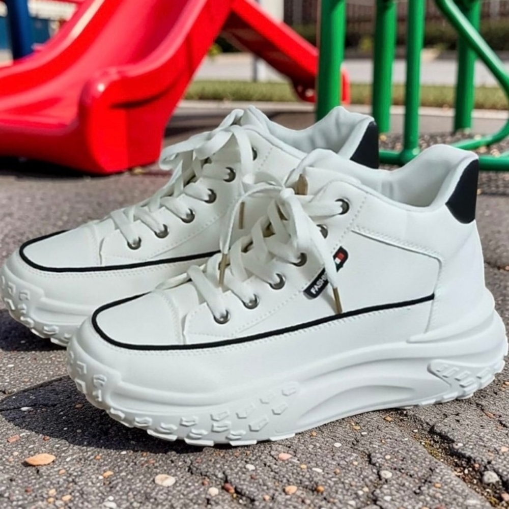 Women's White High Top Canvas Size-9 Sneakers with Black Trim